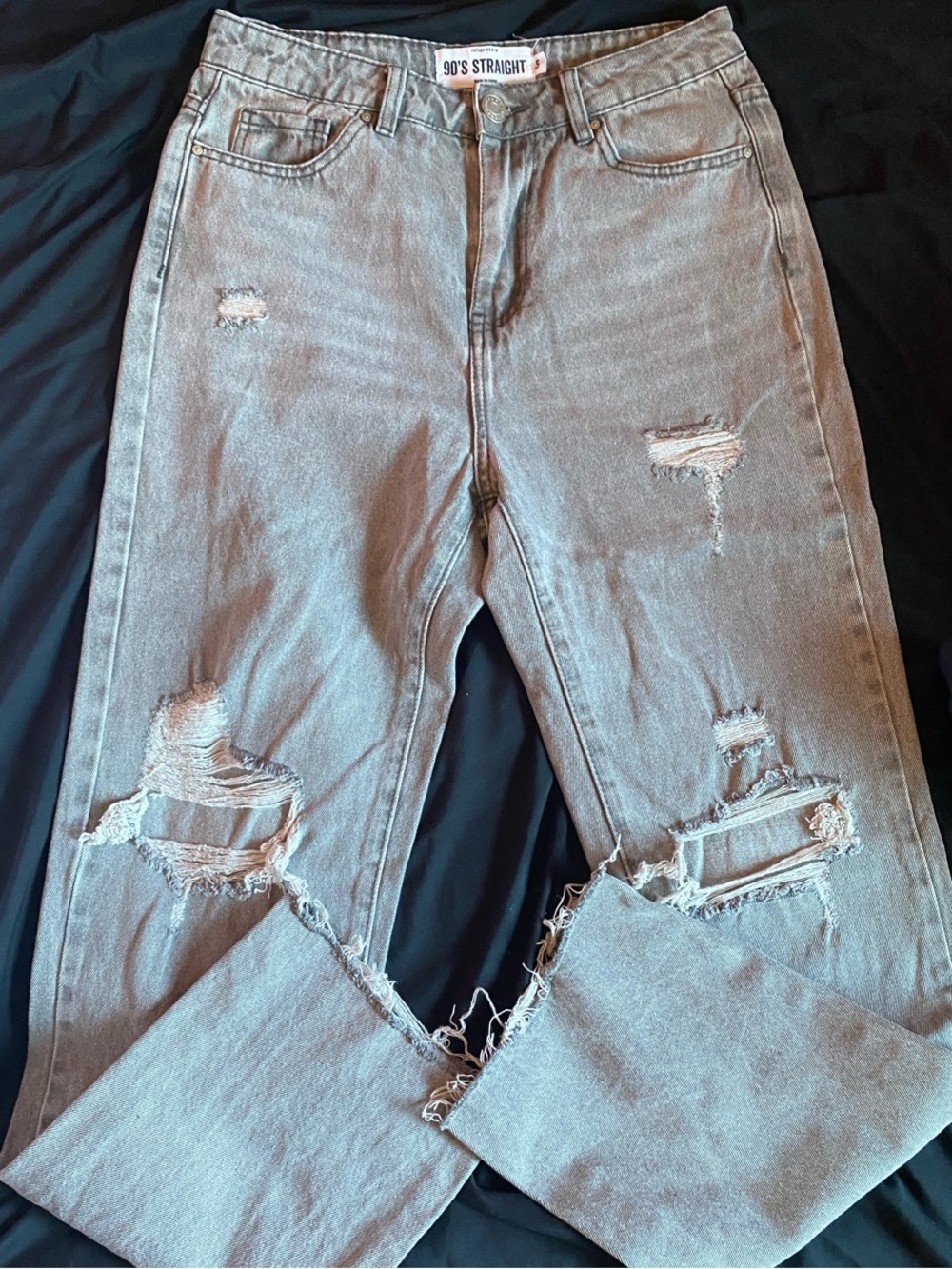 Refuge Denim Distressed Straight-Leg Jeans in Light Wash Gray